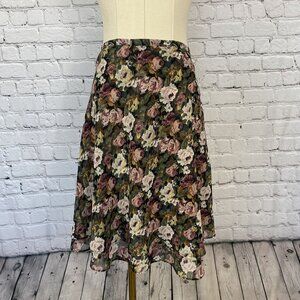 Vintage Express Extra Large Black Rose Floral Print 90s Mini Skirt
